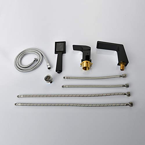 Robinet de remplissage de baignoire cascade noir avec douchette