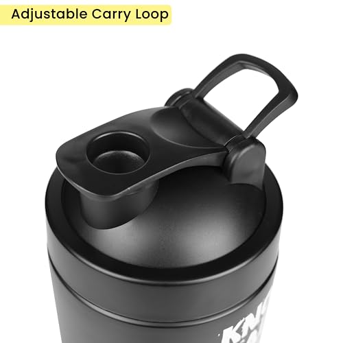 Image of Stainless Steel Shaker Bottle for Protein, 590ml Water Bottle with Extra Compartment | Leak-Proof, BPA-Free, Durable, and Multi-Functional for Protein Shakes (Black)
