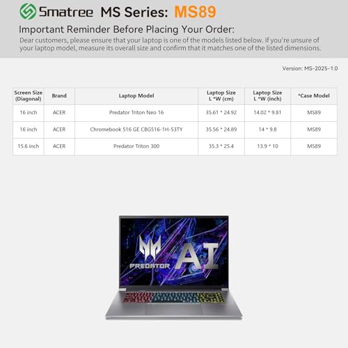 Smatree MS89 Capa protetora rígida de EVA com suporte compatível com Acer Predator Triton 300/ConceptD 7/ConceptD 7 Pro, 40.6 cm Predator Triton Neo 16/Chromebook 516 GE-CBG516-1H-53TY, rosa