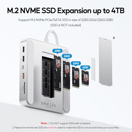 Image of Upgraded 11 in 1 USB C Hub for iMac 24 inch USB Hub 2021 2023 2024 Support M.2 SSD (NOT Included), iMac Hub M1 M3 M4 Accessories, 4K HDMI, 2.5G Ethernet, 5 USB A /C Max 10Gbps, SD /TF-Silver