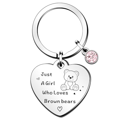 QMVMV Funny Brown Bear Keyring Gifts Animal Lover Gift Just A Girl Who Loves Brown Bears Brown Bear Lover Gift For Women Girls, Who Loves Brown Bears Keyring