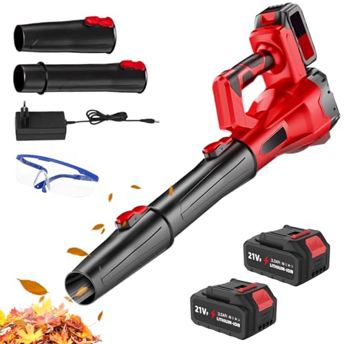 Soffiatore batteria 21 V, soffiatore di foglie senza fili con batteria e caricabatterie, 6 velocità, 210 km/h, soffiatore a foglia potente per giardino, manutenzione del prato e rimozione della neve
