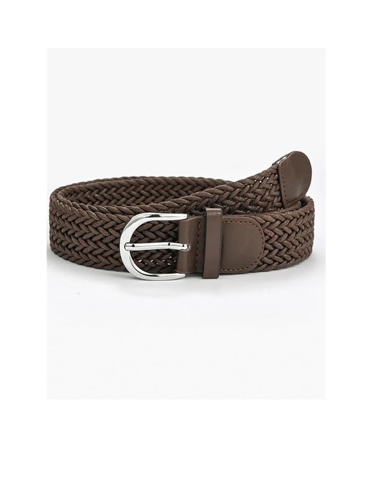 Cinturón ancho de punto trenzado para mujer, cinturón de vestir con hebilla de metal plateado, cinturón casual para mujer