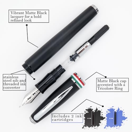 Monteverde USA Aldo Domani Italia Fountain Pen Matte Black – Fine Nib – Free Ink Bottle, Converter & Cartridges – German JoWo Nib – Gift-Boxed Luxury Pen by Monteverde - Image 2