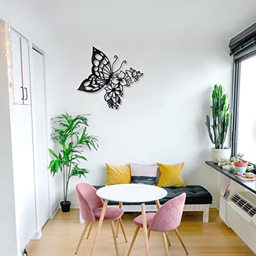 Image of EZ4ENCE Butterfly Decoration Wall Art Boho Home Decor Hanging Appearance Metal Flower for Bedroom Living Room Wall,Black(Medium)