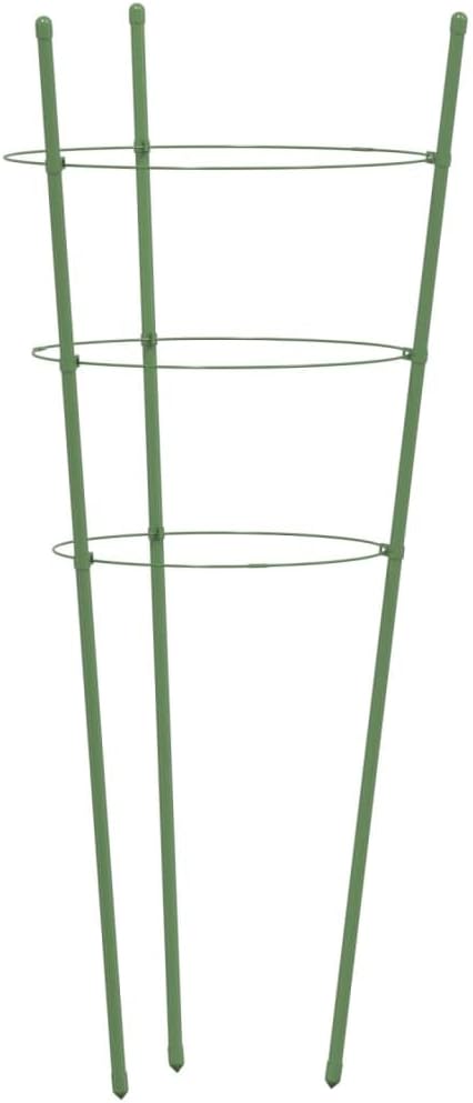 vidaXL vidaXL Garden Plant Supports with 3 Rings 5 Pcs, Plant Support Stake for Climbing Vegetables Flowers, Tomato Growing Cage, Green Steel