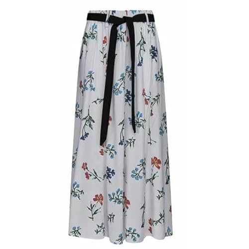 Womens Ladies Long Maxi Floral Print Summer Skirt, Viscose Fabric, Elasticated Waist Size 10-24 (UK, Numeric, 24, Regular, Regular, White)