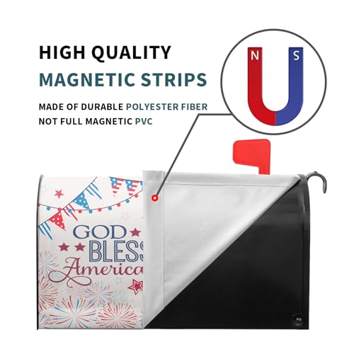 Image of 4th of July Cat Mailbox Cover Magnetic Large Size God Bess America Flag Stars Patriotic Firework Mailbox Wrap Letter Post Cover 25.5x21 Inch for Garden Yard Outside Outdoor Decor