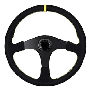 MOTAFAR Universal Racing Steering Wheel, Gaming Steering Wheel 6 Bolts Grip Suede Leather with Horn Button for Race/Rally/Motorsport/Car Sim Driving(8942-Black)