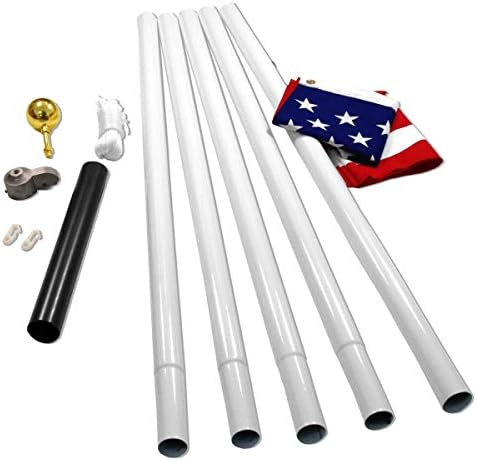 US Flag Store SFP18F-S White Titan 18ft Steel flagpole with 3ft x 5ft Flag, 18 feet