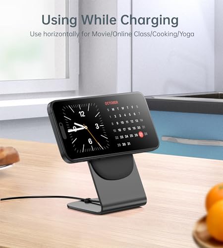 Image of Magnetic Wireless Charger for iPhone 17-12 Series + Aluminum Charger Stand | Mag Charger+20W USB C Adapter, Fast Wireless Charging Stand /Pad with 5ft USB-C Cable for iPhone 17 /16 /15 /14 /13 /12, Airpod Pro