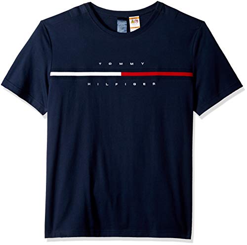 Tommy Hilfiger Men's Adaptive T Shirt with Magnetic-Buttons at Shoulders, Navy, Medium