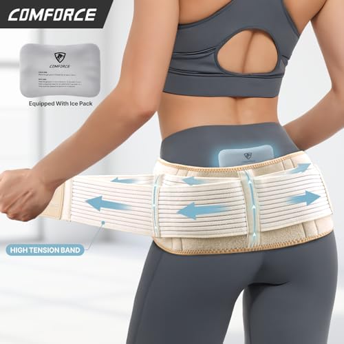 Image of Wide SI Belt with Ice Pack,Comfort SI Joint Belt Relieves Sciatica Hip Pain | Extra-wide Belt Prevents Rolling,Even Compression,Relieves Pelvic & Postpartum Pain,Hot /Cold Therapy,Adjustable,Fits 30 inch-39 inch
