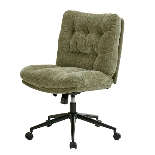 Chenille Criss Cross Chair with Wheels, Double Thickened Cushion Vanity Chair, 360° Swivel Height...