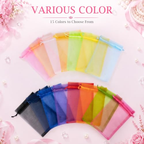Image of FUNFERY 100PCS Hot Pink Organza Gift Bags 5x7in,Drawstring Jewelry Pouch