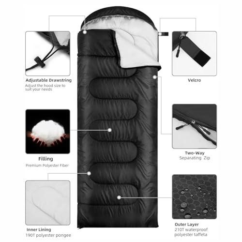 Bolsa de dormir para adultos HBWHYMX, rectangular, ligera, impermeable, tamaño 86 x 31.5 pulgadas, para camping y senderismo miniatura 6
