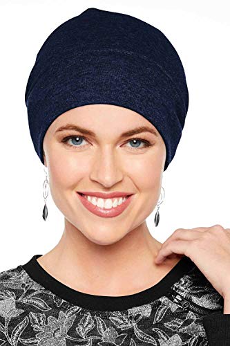 Headcovers Unlimited Cotton Relaxed Beanie-Caps for Women with Chemo Cancer Hair Loss Navy