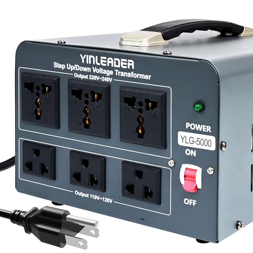 Yinleader 5000 Step Up/Down Transformer Converter 110/120 Volt - 220/240 Volt w/US Power Cord,Circuit Breaker Protection (Grey)