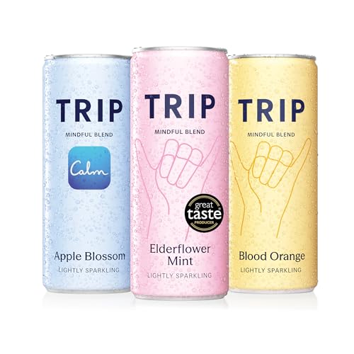 TRIP Mixed Pack Sparkling Drink with 120MG calming Magnesium + Lion’s Mane + Chamomile + Lemon Balm. Low Calorie and Vegan (Pack of 12 x 250ml)