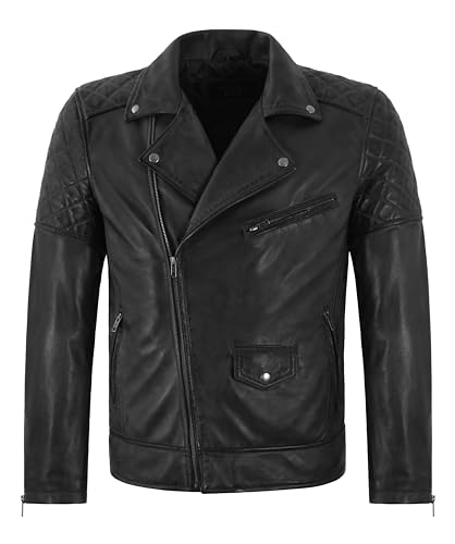 Veste motard en cuir véritable noir style Brando rembourré pour homme