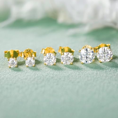MDFUN S925 Sterling Silver Moissanite Stud Earrings Set 4 Prong Round Synthetic Moissanite Stud Earring Multiple Pack3