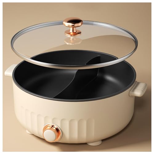 ARTSIM Self Heating Hot Pot, 6 Litres, 1350 Watts, 30cm Diameter Hot Pot Electric Dual Hot Pot Cooker Electric Ideal for Family Gatherings (with 2 Leaky Nets),white