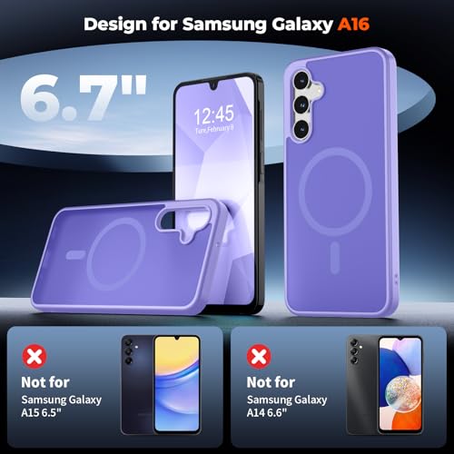 Image of SUPFINE Magnetic for Samsung Galaxy A16 5G Case with Screen Protector, (Built-in Magnets) (Military Grade Drop Protection) Slim Translucent Shockproof Phone Case,Purple