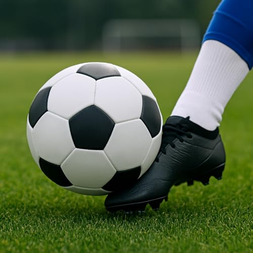 Size-5 Football with Air Pump | 15 Panel Black and White PVC Soccer Ball | Training & Match Ball for Kids & Adults | Suitable for Grass, Turf & Hard Ground - Image 6