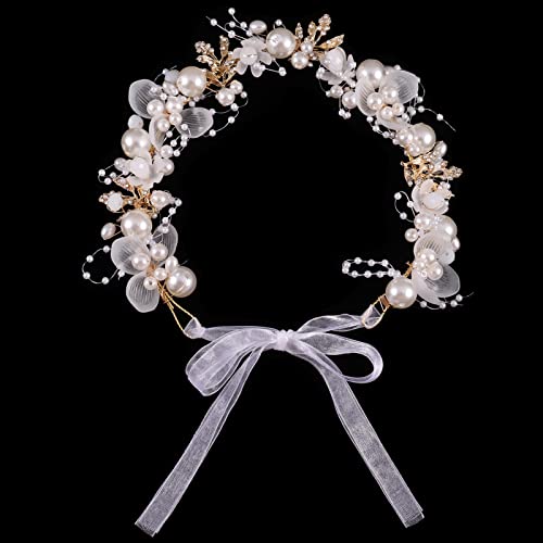 metagio Haarschmuck Hochzeit mit Kristall und Perlen, Hochzeit Blumenmädchen Haarschmuck, Perlen Haarband Braut Haarkranz Hochzeits Haarschmuck für Braut, Brautjungfer, Frauen, Mädche, Blumenmädchen Cover