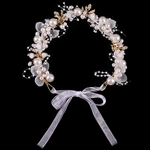 metagio Haarschmuck Hochzeit, Braut Kopfbedeckung mit Blumen Kristall und Perlen, Hochzeit Kopfschmuck Perlen Hochzeit Haarschmuck für Braut, Brautjungfer, Blumenmädchen, Frauen, Mädche