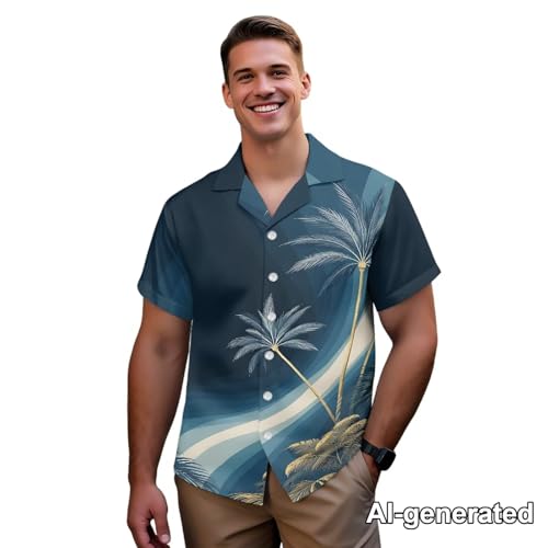 Image of Hawaii Matching Couple Outfits Husband and Wife Clothing Fashionable Mens Casual Shirts Hawaii Dress with Soft Fabric