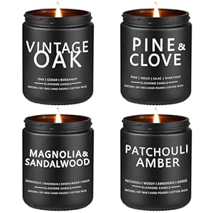 Scented Candles for Men – 4 Pack Scented Candles Gifts for Men, Dad, Boyfriend – 40 Hours Long Burning Soy Candles for Home Scented (Pine/Sandalwood/Patchouli/Oak)