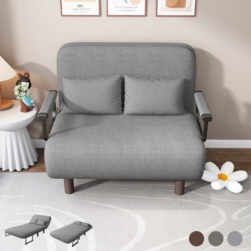 JOYBEST ソファーベッド 折りたたみベッド 2人掛け 3WAY コンパクト ソファ ひじ掛け 5段階調節可能 2個クッション付き 簡易ベッド 一人暮らし 脚付き 北欧 おしゃれ 完成品 ライトグレー ベッドサイズ:120*190cm