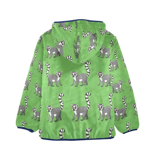 Lemur Pattern on Green Background Toddler Fleece Jacket Girl Boys Hooded Fleece Jacket Coat Warm Outwear Zip-up 3-10T2