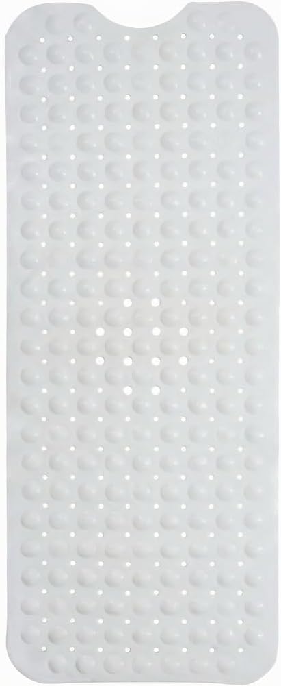 Minimalist TPE Bath Mat for Tub & Shower, Non-Slip Bathtub Mat with Suction Cups, Soft and Comfortable Shower Mat, Quick Drain Holes, Machine Washable, Large Bathroom Mat, White