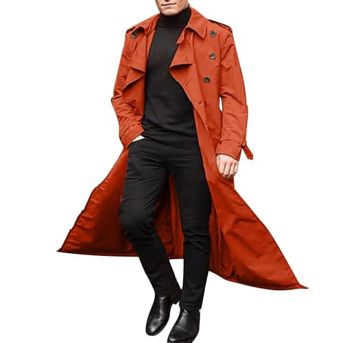 Hamender Gabardina formal para hombre, chaqueta larga de lana de negocios, abrigo largo de lana con doble botonadura, abrigo largo de lana con doble botonadura, Tipo 7, XXL