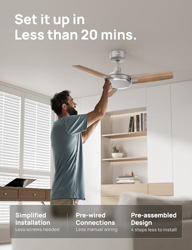 Image of DREO Ceiling Fan with Lights, Quiet DC Motor, 20db,Quick-Install, Powerful Airflow, 6 Speeds with Remote, Reversible, 6-Level Dimmable, 5CCT, Grey, 42 inch Bedroom Indoor /Outdoor