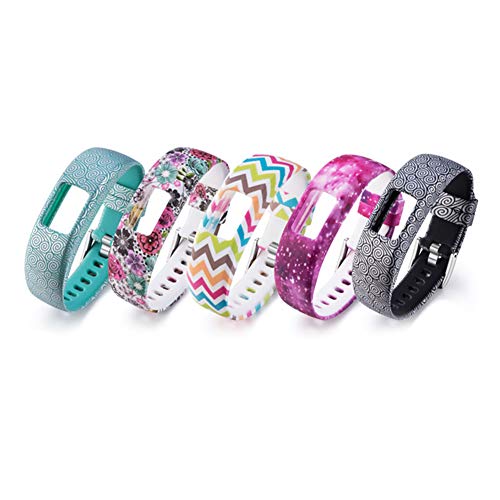 Smilego 5 Pack Bands Compatible with Garmin Vivofit 4, Soft Silicone Breathable Adjustable Wristband Strap Watch Band Replacement for Garmin Vivofit 4, Printing Patterns Style