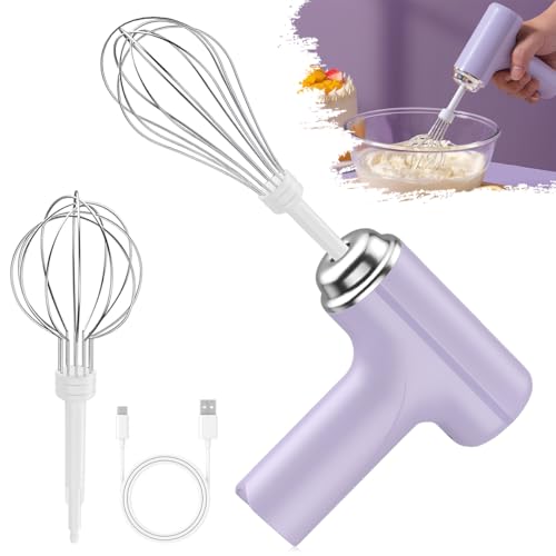 Hand Mixer, LULUWA Handheld Electric Whisk with 3 Speed Modes & Hand Held Egg Beater with 2 Detachable Stir Whisks (Purple)