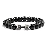 ZGRJIUERYI Steinarmband,Mode Naturstein Armband Männer Fit Life Gun Schwarz Große Steine ​​Armband Fitness Motivation Gym Schmuck Geschenke Femme