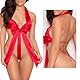 Damen, Sexy Satin Dessous Großer Schleife Teddy Bodysuit Outfit Einteiliger Neckholder Reizwäsche Rückenfreie Babydoll Unterwäsche Unwrap Me Valentinstags Lingerie Rot Weihnachts Cosplay Kostüme