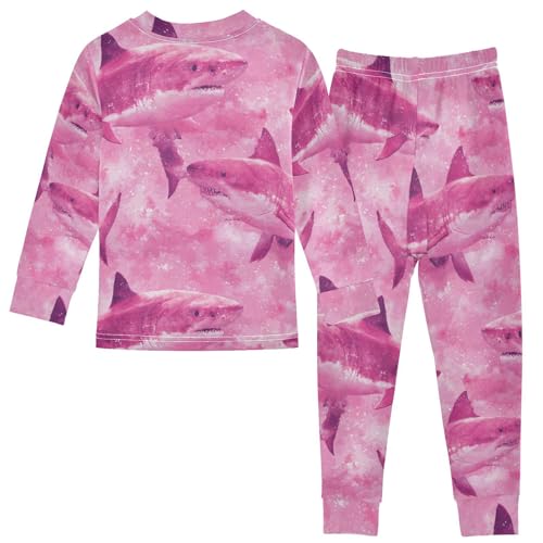 Pajama Sets Long Sleeve Pink Sharks Swimming Together Soft Comfy Sleepwear 2 Piece PJS 3-8T3