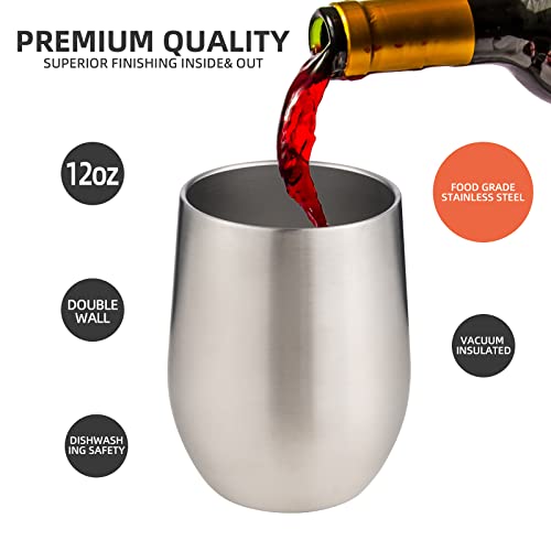 Starspeed 12Oz Stainless Steel Wine Tumbler With Lid. Stemless Double Wall Insulated Wine Tumbler.wine Glass Is Suitable For Different Scenes, Parties,Outdoor, Gifts And So On.(Silver, 1) #TOP3