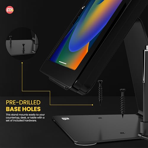 Image of CTA Digital Desktop Anti-Theft Stand - Kiosk Stand with Stylus, Tether, and Aluminum Enclosure for iPad 11th Gen A16 11 inch - 10th Gen 10.9 inch - Air 4th & 5th Gen - 11 inch Pro & More - Black (PAD-DASB109)