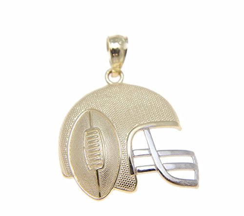 Arthur's Jewelry 14K solid yellow gold white gold football helmet charm pendent large 17.75mm