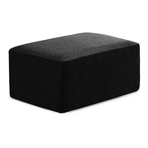 Littleduck Storage Ottoman Cover Stretch Jacquard Rectangle Stool Covers Footstool Slipcover Sofa Protector Black Small Cover