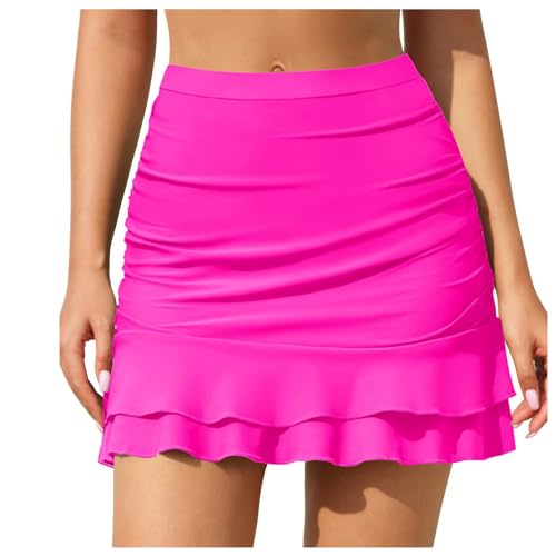 Swim Skorts for Women Swimwear High Waisted Tummy Control Skirts with Built-in Shorts Bathing Suit Bottom Plus Size Swim Skirt Skirted Swim Bottoms Skort Swimsuits 2024 Hot Pink Large
