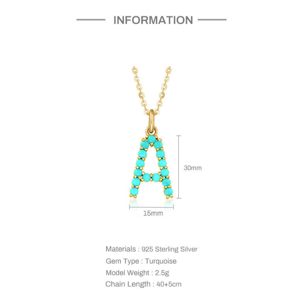 CFWSHJ Natürliche AZ 26 Buchstaben S925 Exquisite Türkis Initiale Elegante Alphabet Halskette Schmuck Für Frauen Mädchen ui