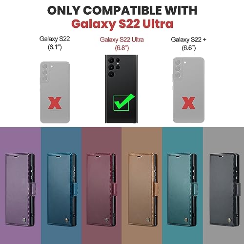 Lxisxcna Samsung Galaxy S22 Ultra 5G Leather Wallet Case with RFID Blocking, Magnetic Kickstand, 3 Card Slots & Cash Compartment - Red