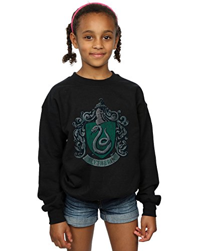 HARRY POTTER niñas Slytherin Distressed Crest Camisa De Entrenamiento 12-13 Years Negro